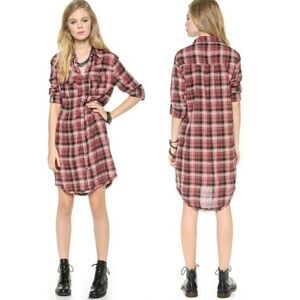 FREE PEOPLE Eight Days A Week Plaid Shirt Dress XS